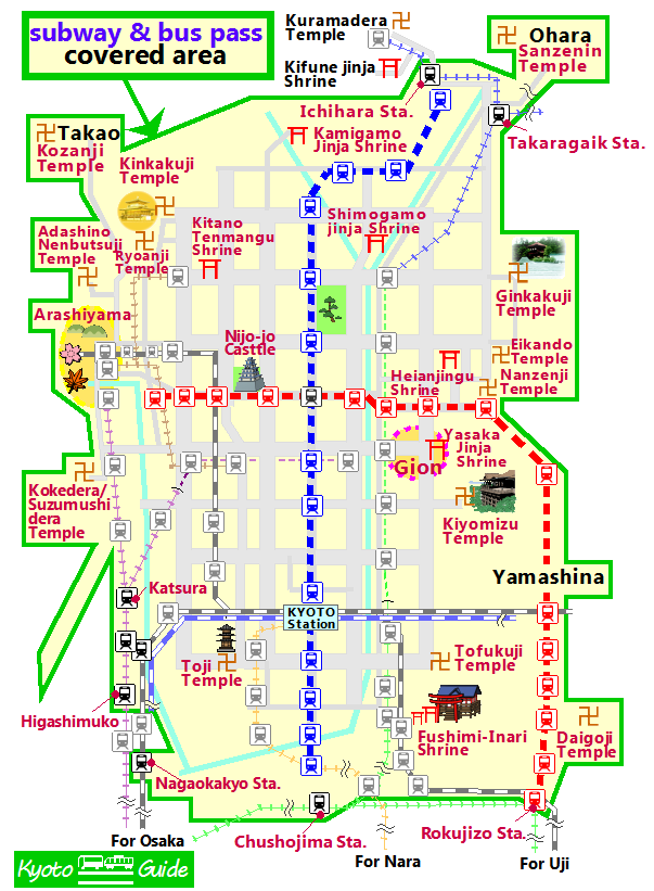 Type, Price, Covered Area of Main Day Passes | Kyoto Bus & Train Guide