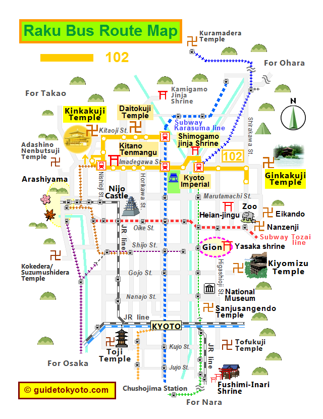 Bus 102 Route Map Raku Bus 102 | Kyoto Bus & Train Guide