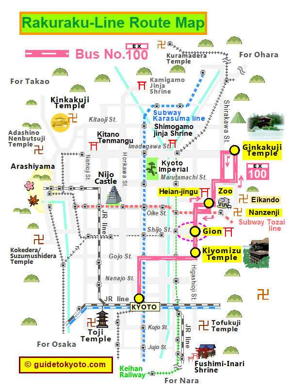 Rakuraku-line Bus 100（Route & Attractions）2024 | Kyoto Bus & Train Guide